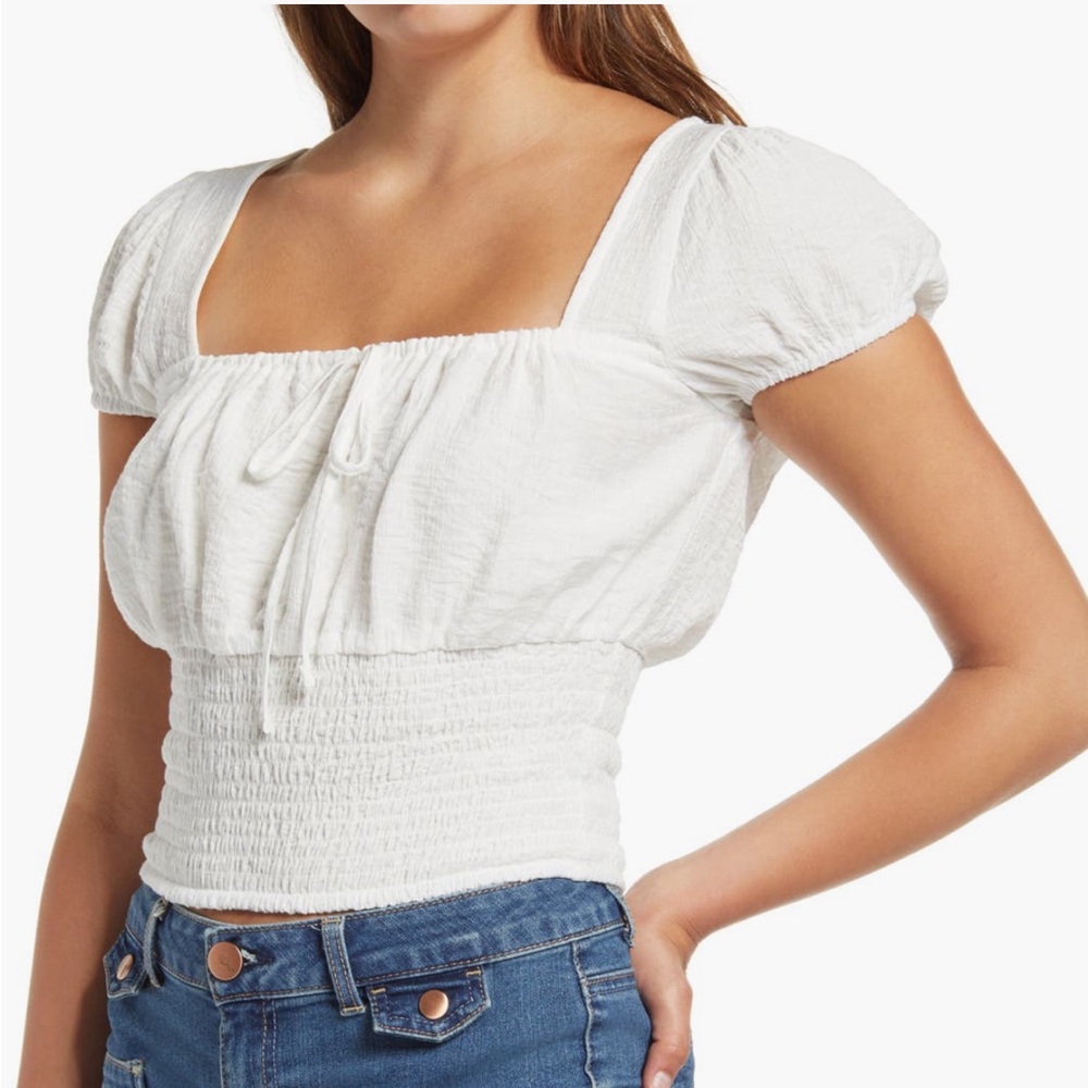 One Clothing White Smocked Bottom Cropped Blouse